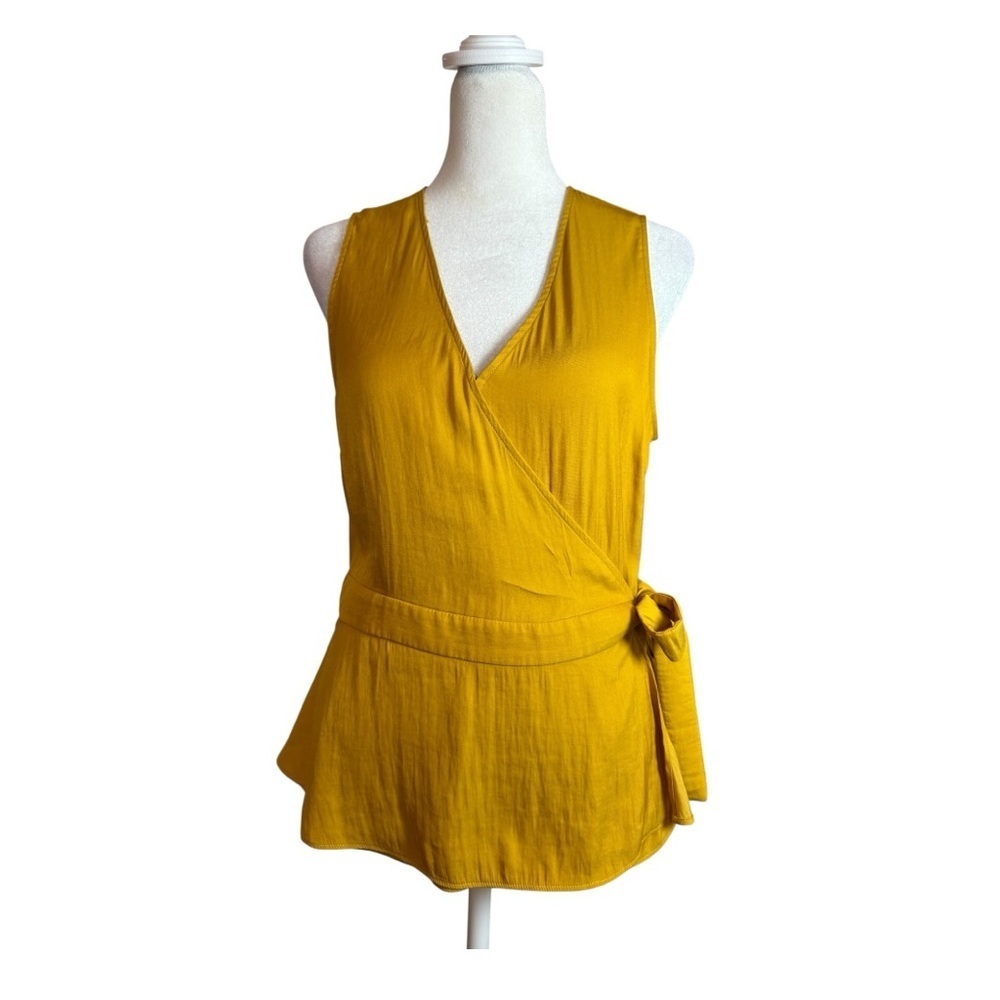 Banana Republic Mustard Yellow Faux Wrap Tie Waist Surplice Blouse Small